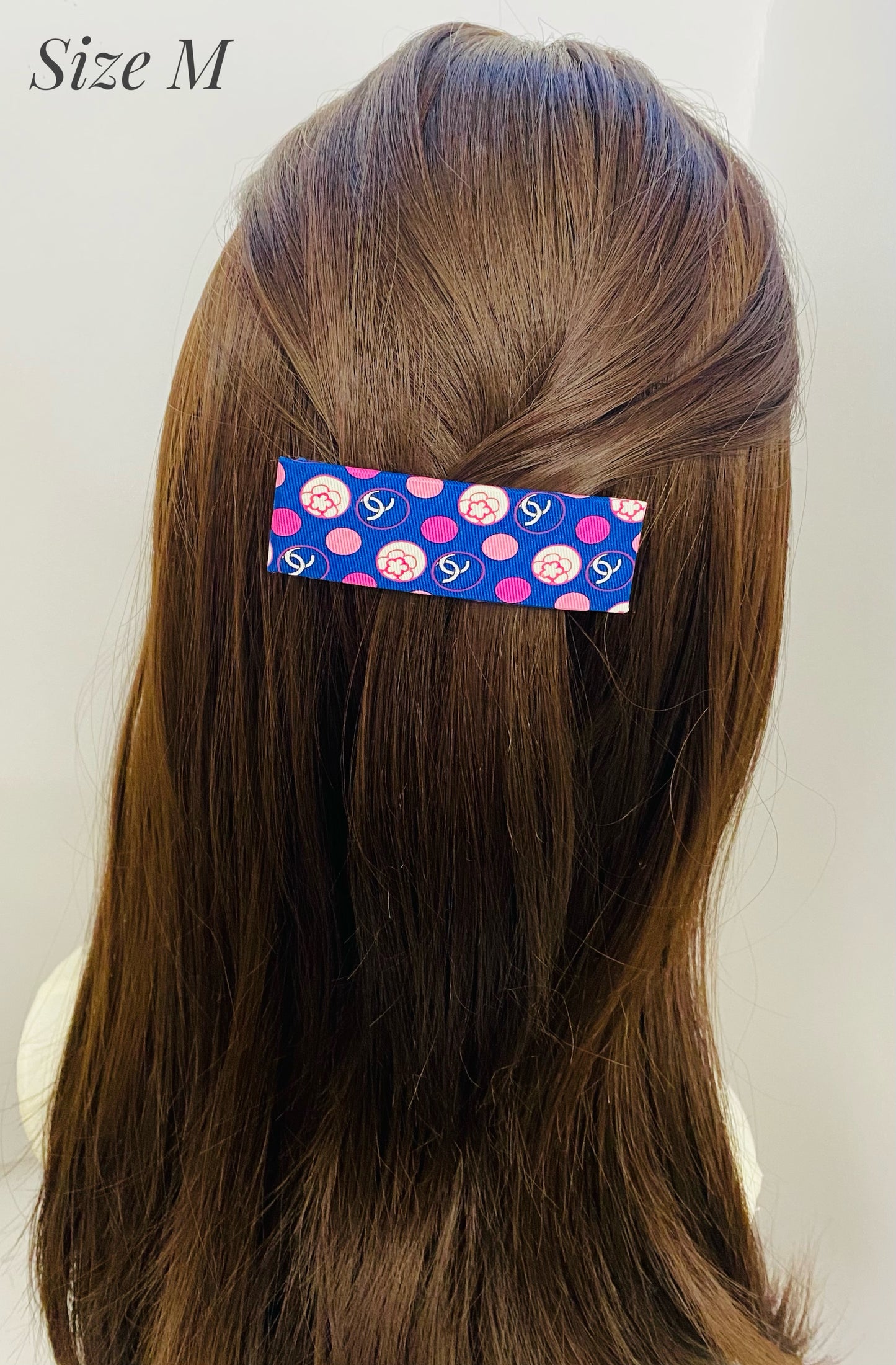 CC-Royal Blue & Pink Camellias- CC032- Flat Clip/ Hairband