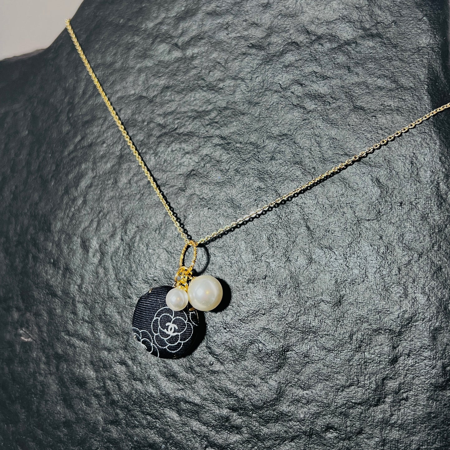 CC- Black & White Camellias with CC logo CC039- necklace