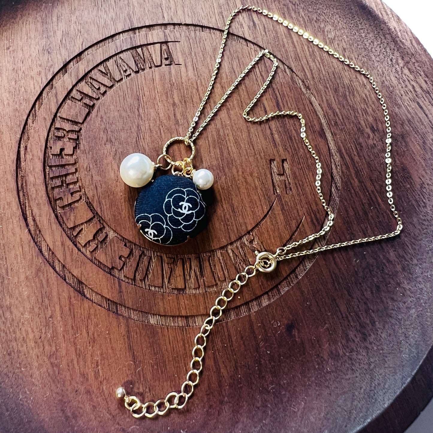CC- Black & White Camellias with CC logo CC039- necklace