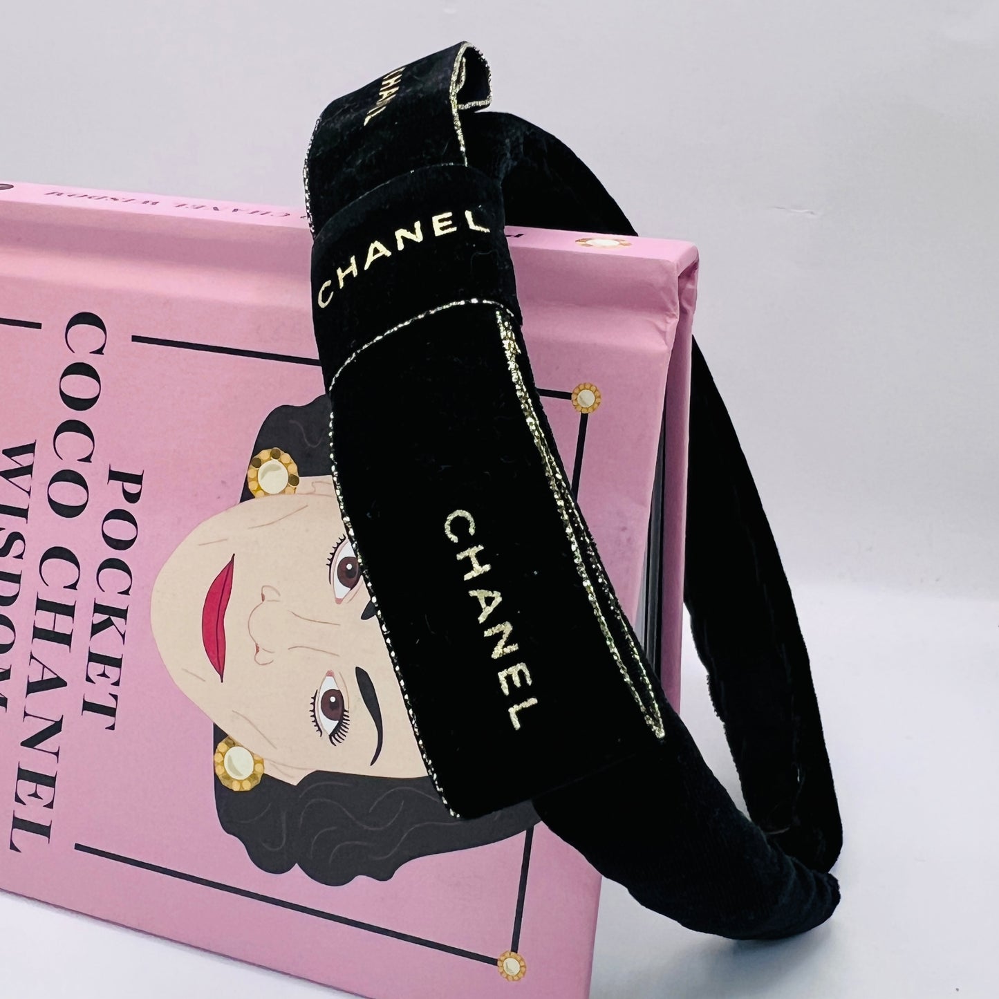 CC-ribbon black & gold valet headband