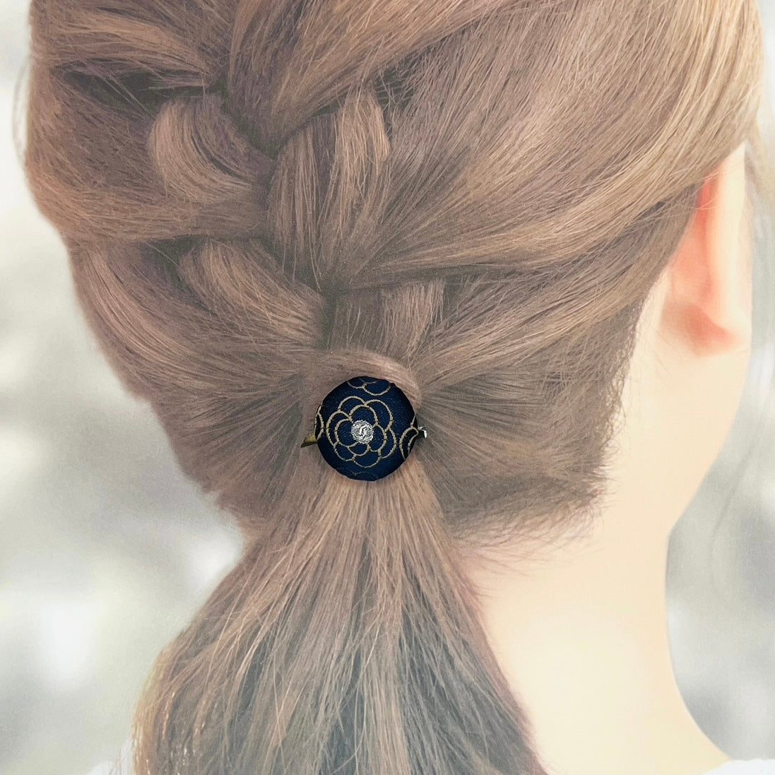 CC- CC0081- Navy & Rose Gold camellia with CC logo- hairband