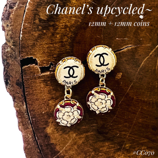 CC- vintage beige camellia & burgundy CC070- earrings