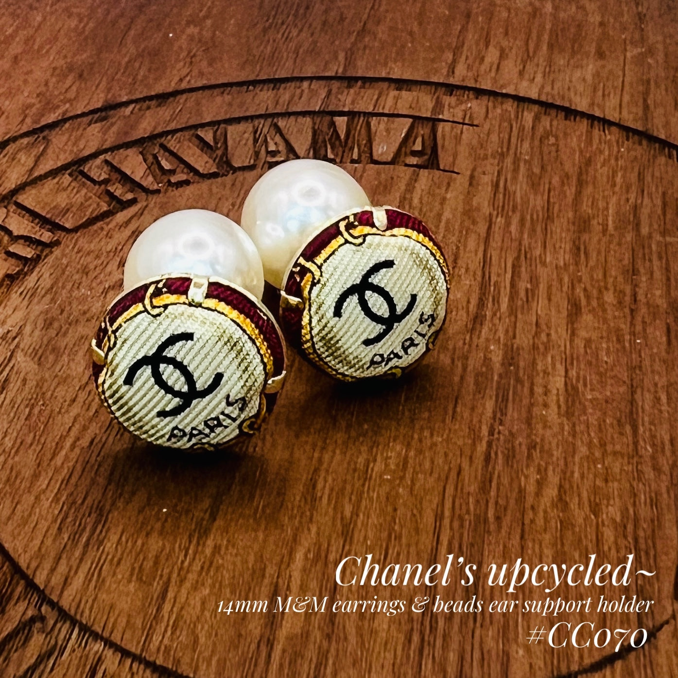 CC- vintage beige camellia & burgundy CC070- earrings