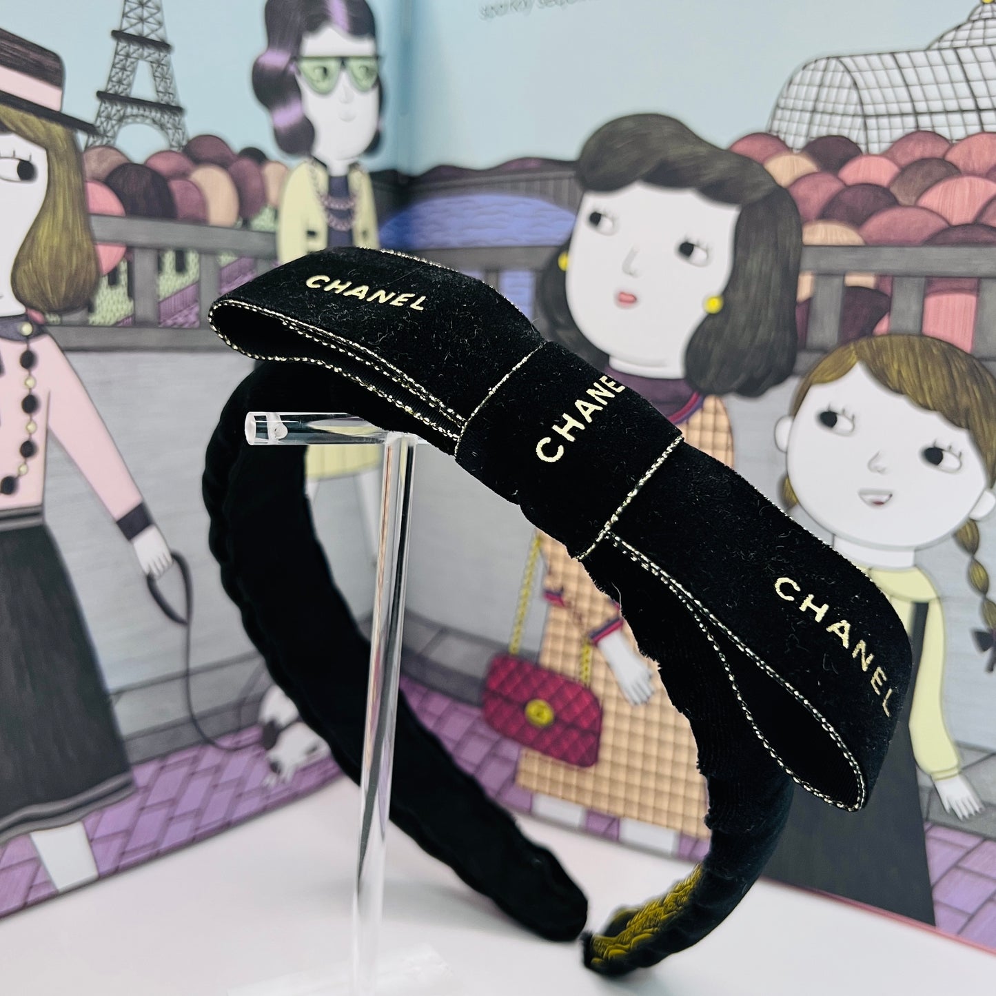 CC-ribbon black & gold valet headband