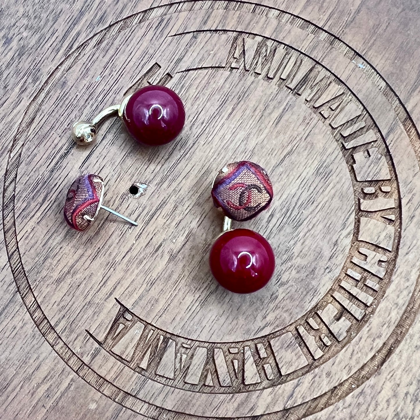 BURGUNDY M&M STUDS earrings — VINTAGE CHANEL, REIMAGINED