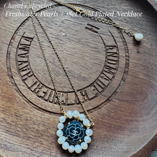 CC- Black & White Camellias with CC logo CC039- necklace