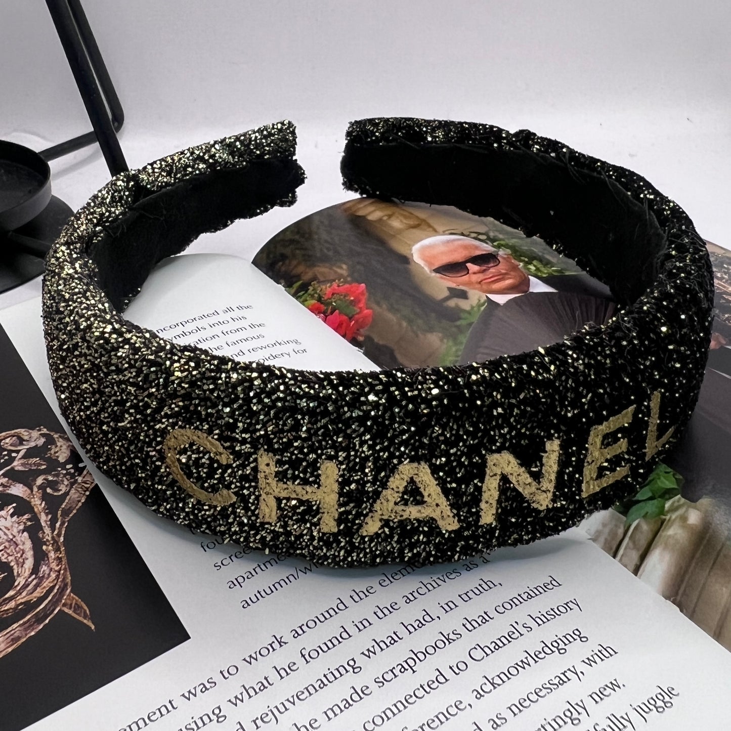 CC-ribbon black & gold headband