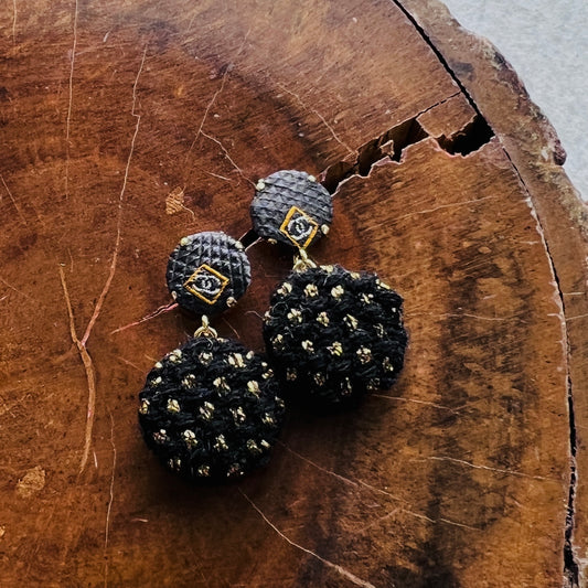 CC- Vintage black & Gold Dot + Linton Tweeds-CC010 - earrings