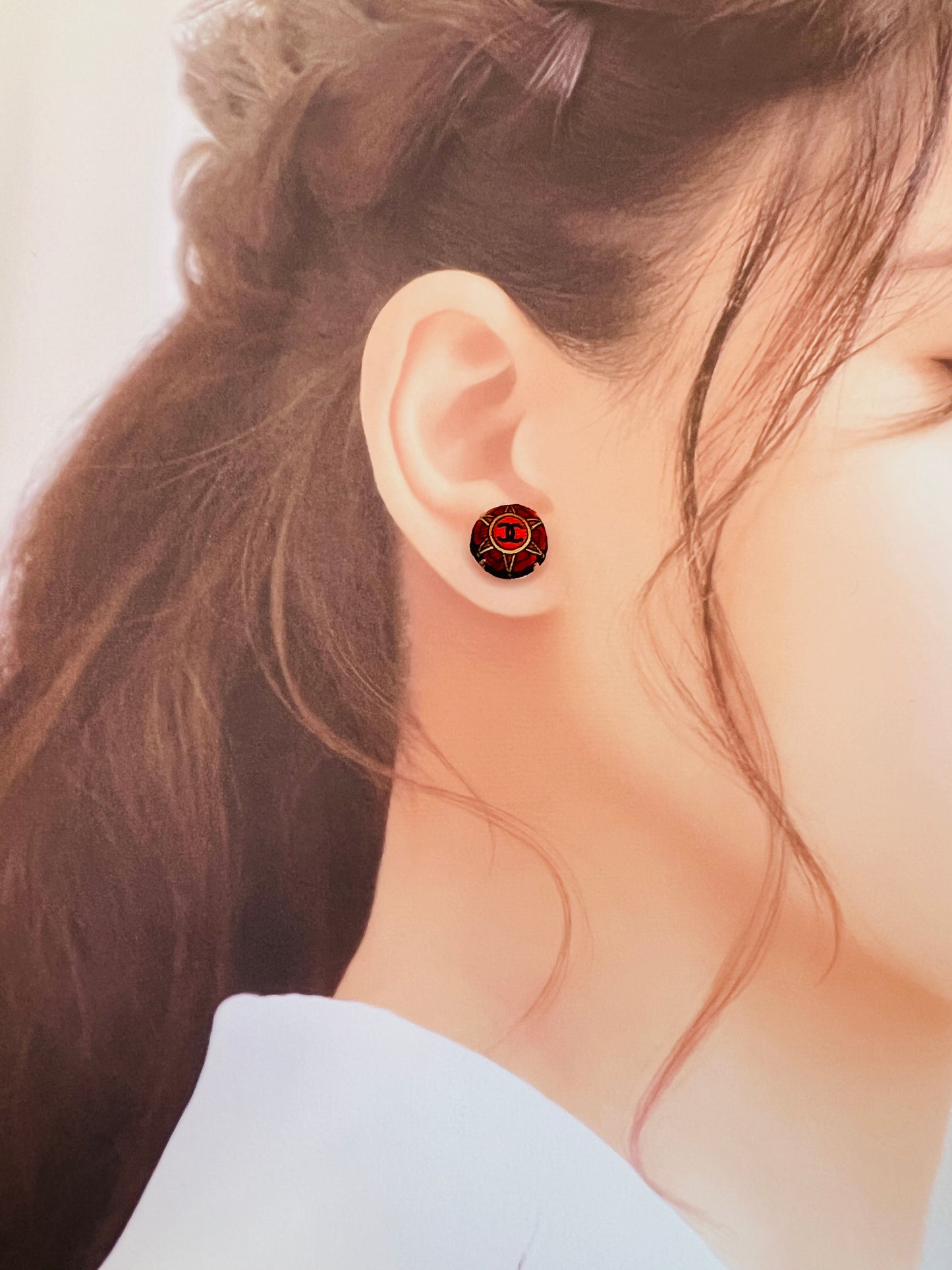 BURGUNDY M&M STUDS earrings — VINTAGE CHANEL, REIMAGINED
