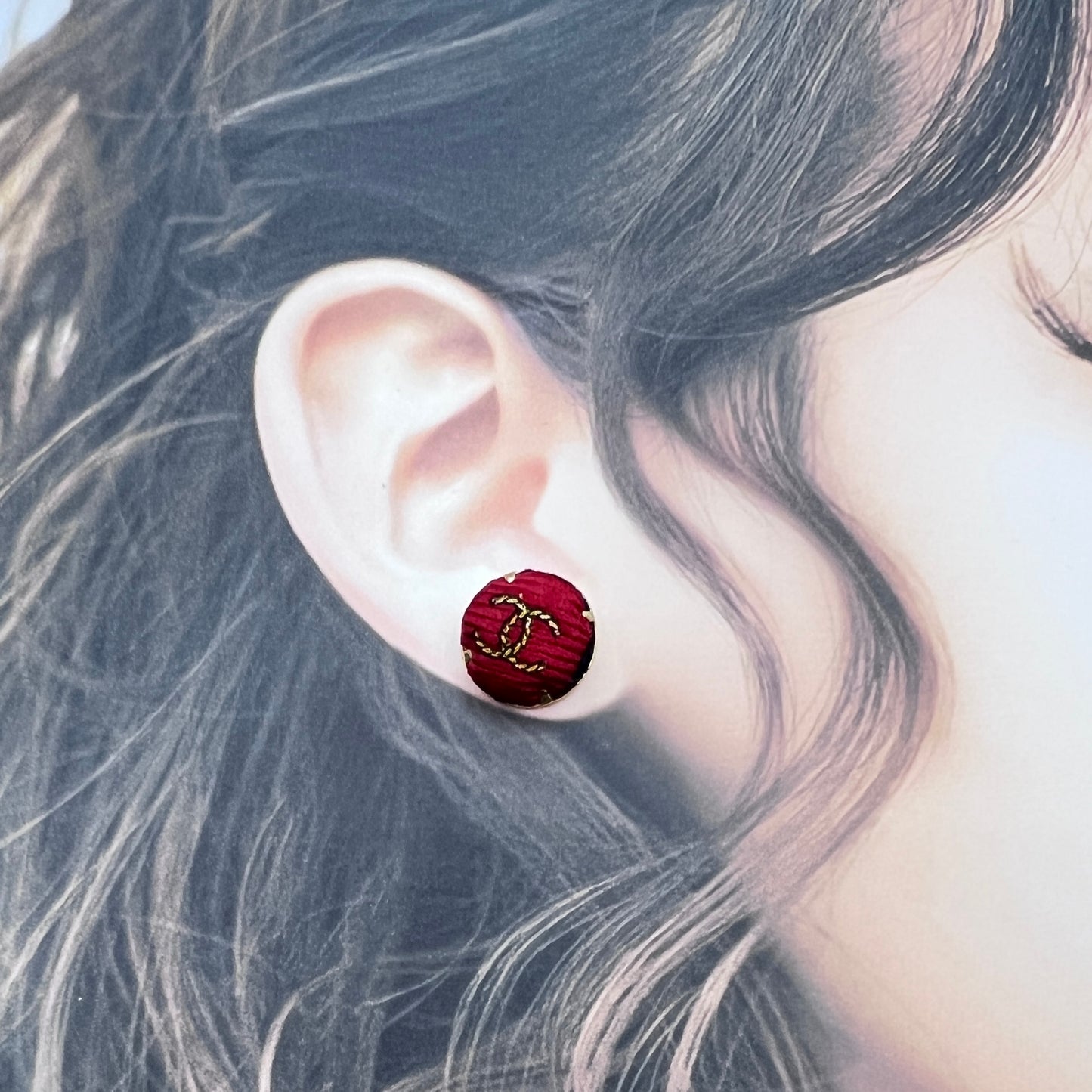 BURGUNDY M&M STUDS earrings — VINTAGE CHANEL, REIMAGINED