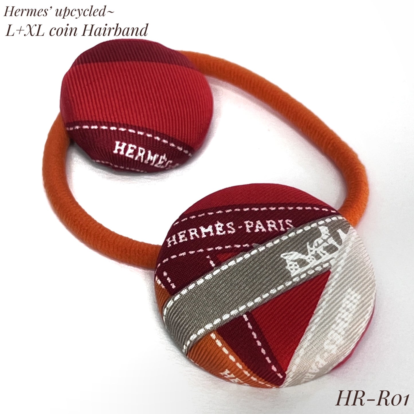 H-H Bolduc Signature Logo Ribbon pattern- orange/ sea glass blue - Hairband