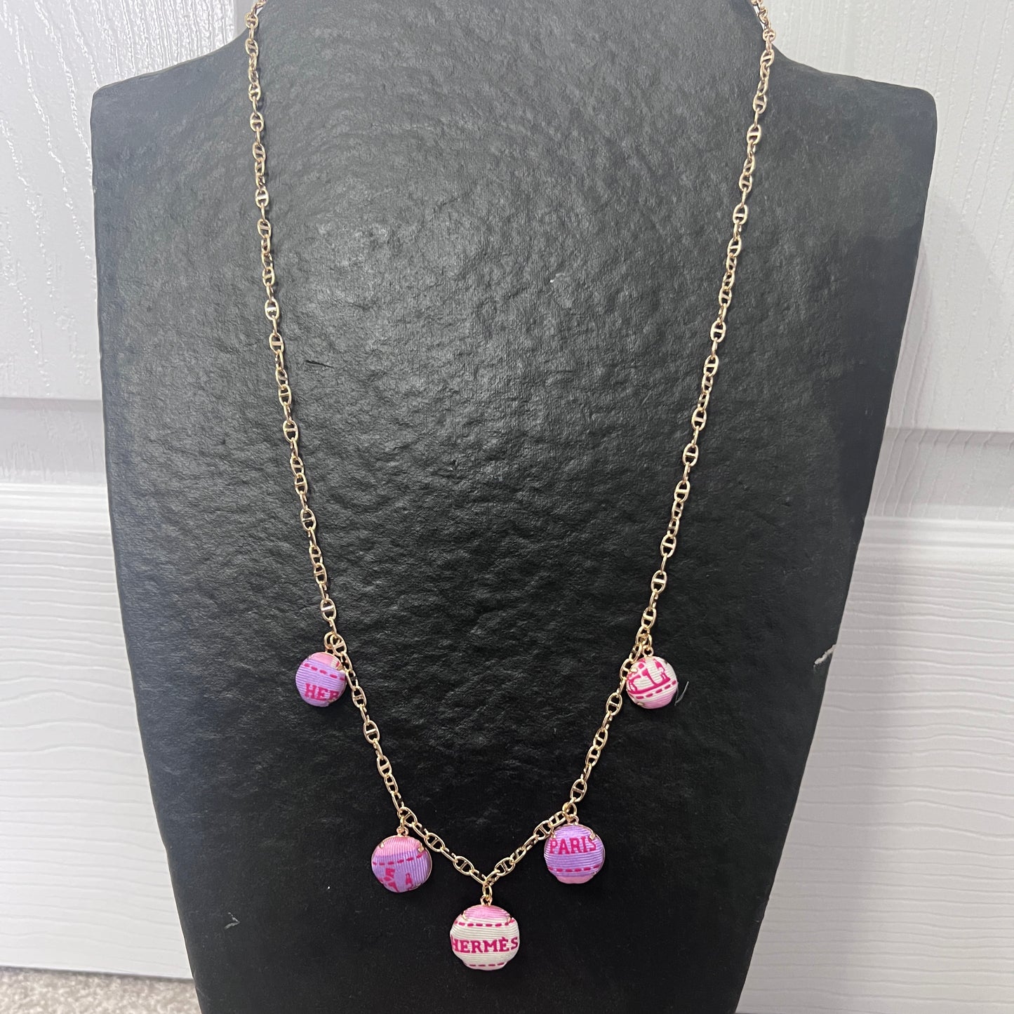 H-H - pink & lavender ribbon - necklace