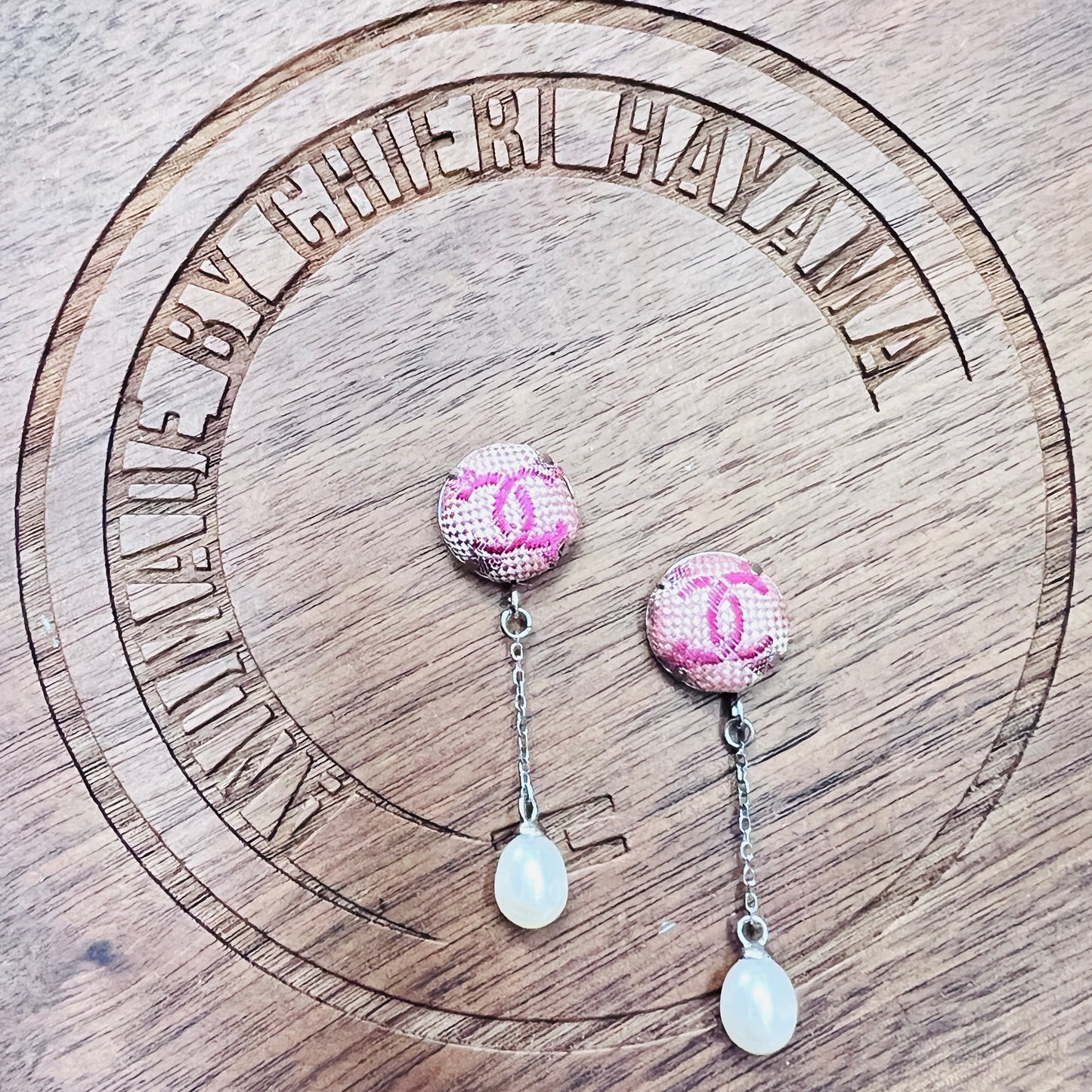 CC- pink camellia with genuine pearl- CC111 - earring
