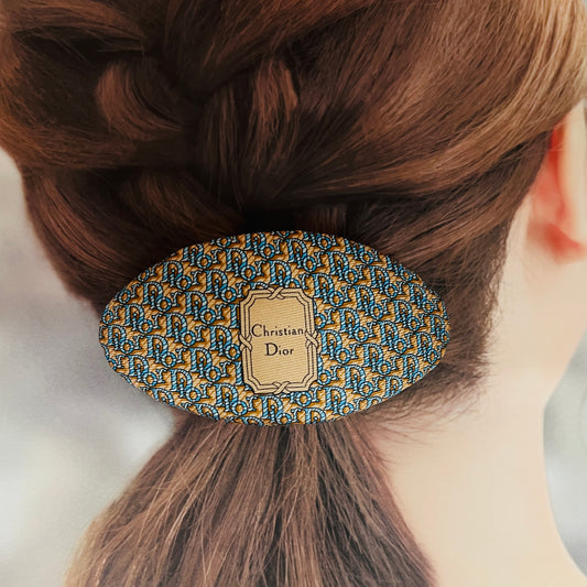 D-D011 beige & dusty blue monogram- Hairclip