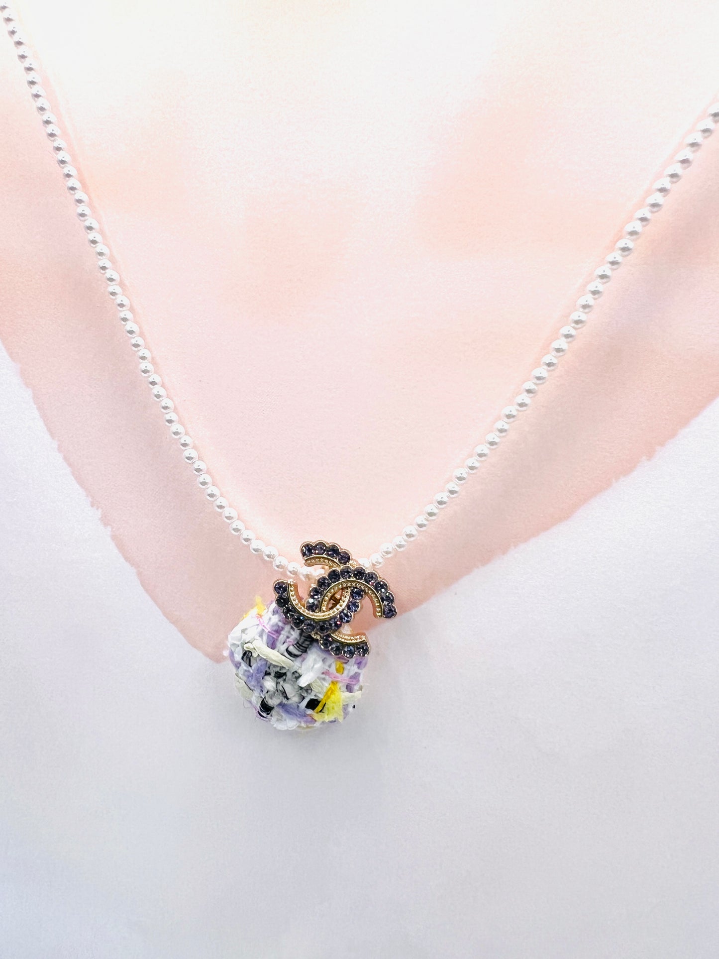 CC- purple chanel button & tweeds - necklace