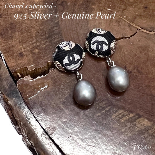CC- Black, Grey & Beige with CC logo bubble CC060- genuine Pearl earrings