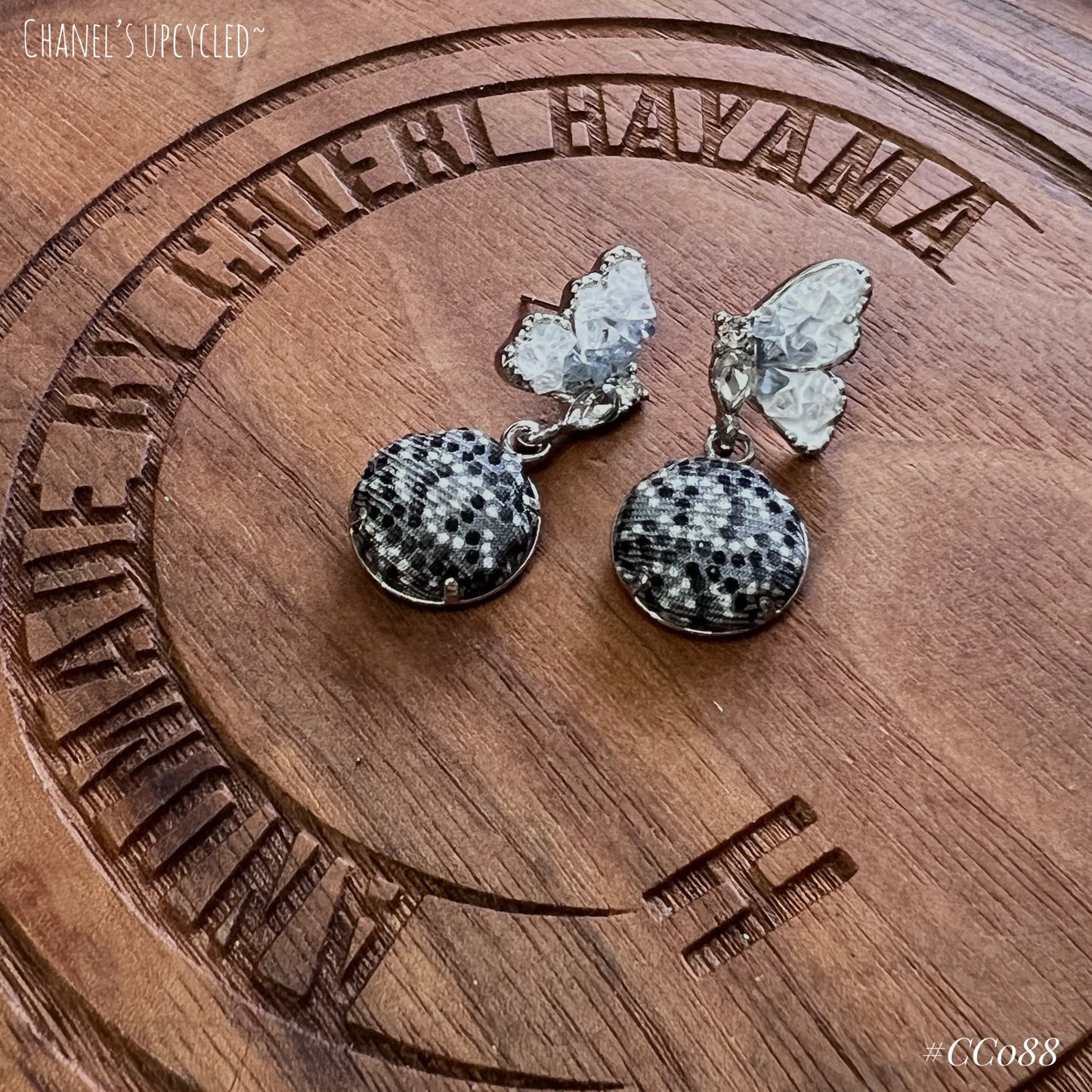 CC - black, white & grey with CC logo dots CC088- earrings