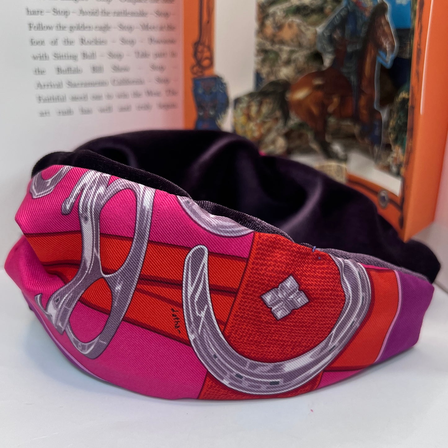 H- pink & Violet Lucky horse shoe- winter Headband