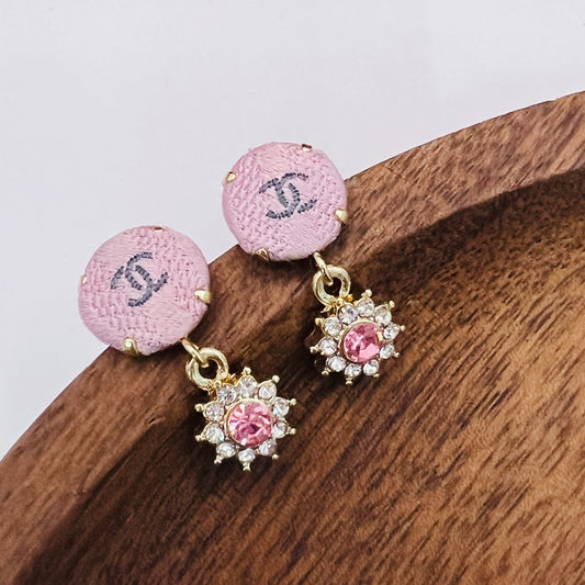 CC- Pink & grey CC logo- CC084-earrings