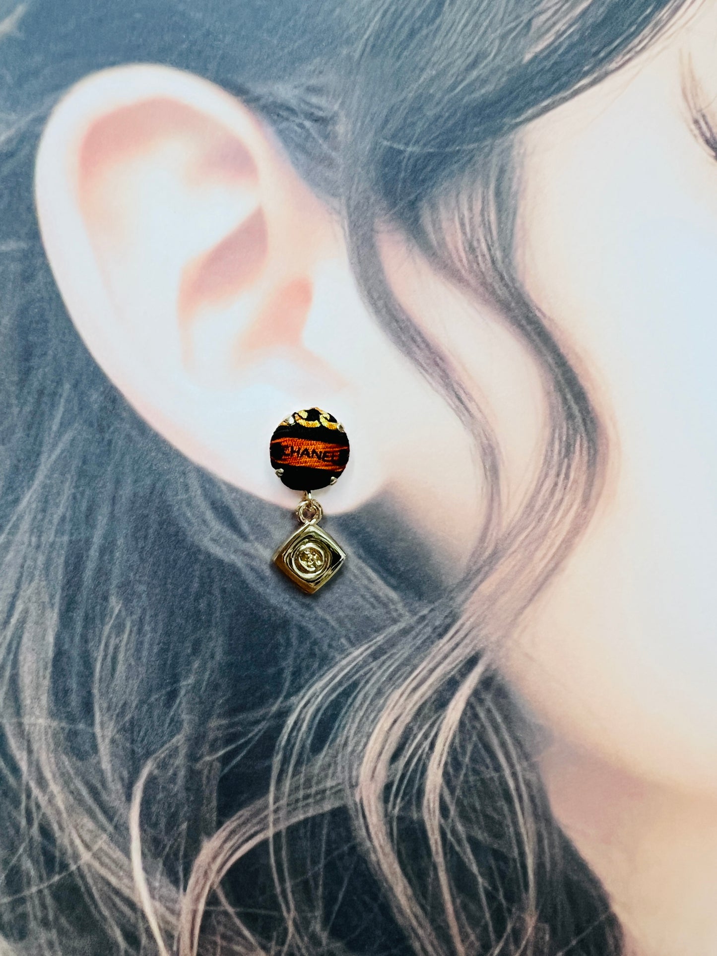 CC- - CC076 - upcycled orginal chanel’s charm earring