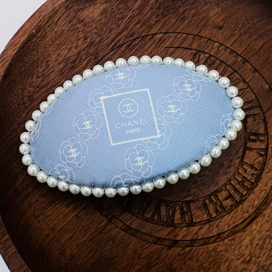 CC- Cinderella Blue Camellias with CC logo CC068- hairclip