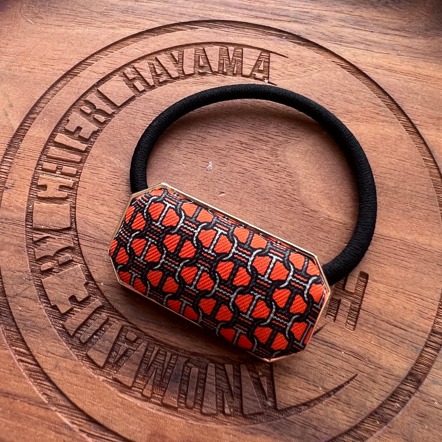 H-H Orange & Black iconic Maillon pattern H0007- Hairband/ earring/ O-shape Clip