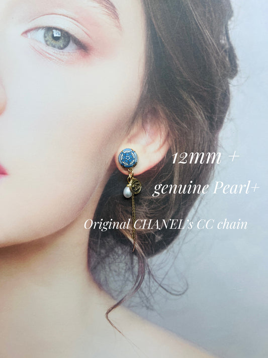 CC- Copen Blue Camellias with CC logo CC095- earring