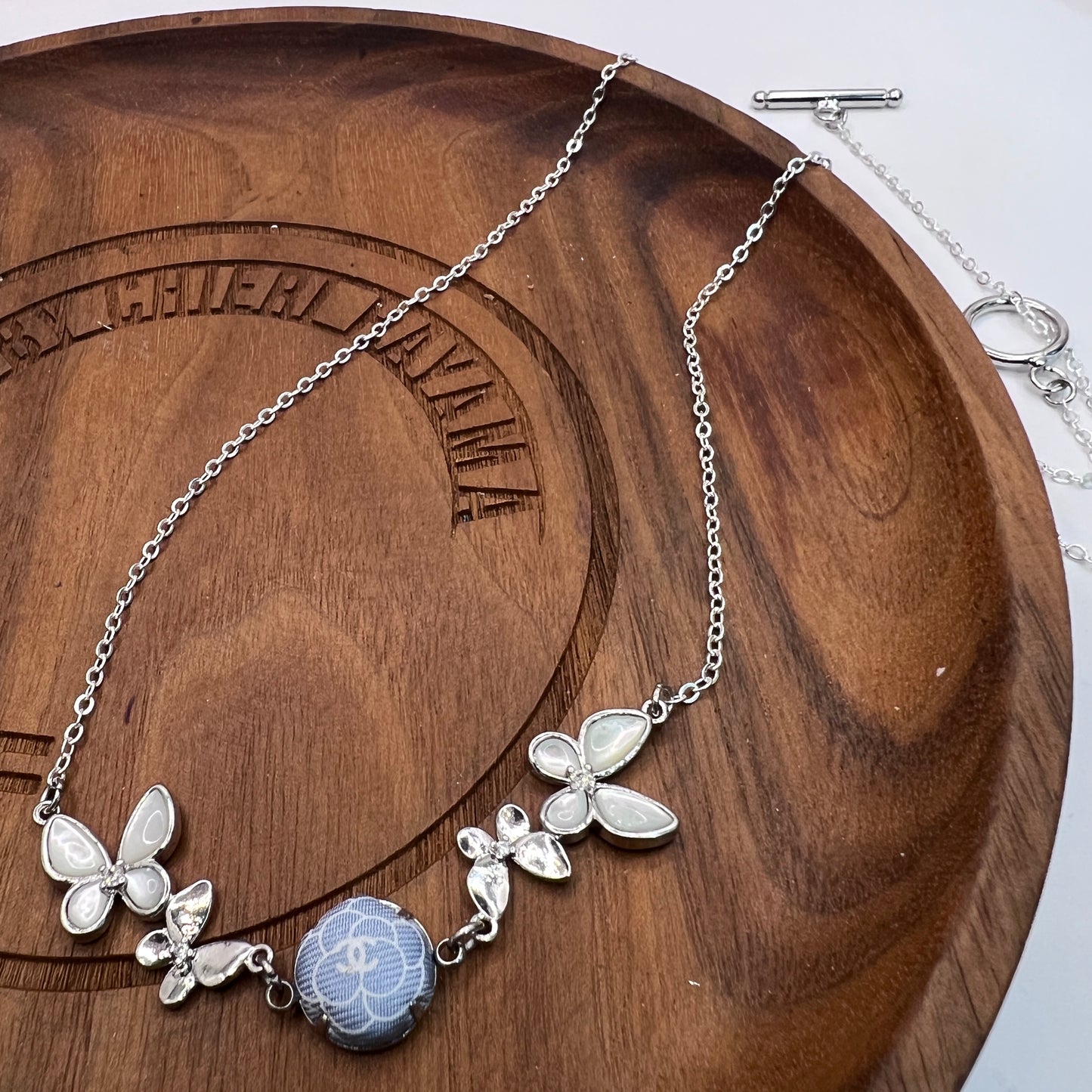 CC- Cinderella blue & camellia with CC logo- CC120 - necklace
