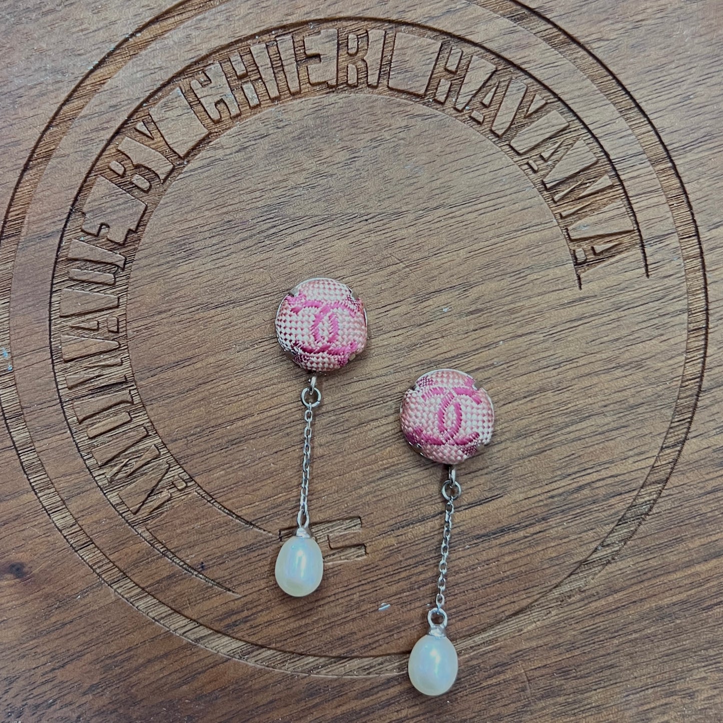 CC- pink camellia with genuine pearl- CC111 - earring