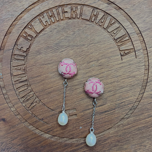 CC- pink camellia with genuine pearl- CC111 - earring