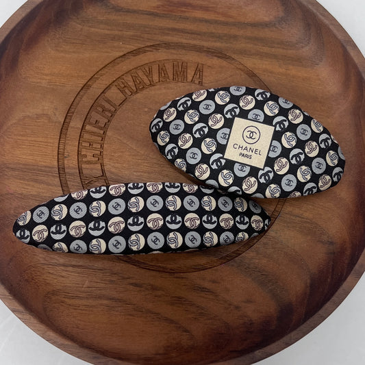 CC- Black, grey & Beige with CC logo bubble-CC060- hairclip