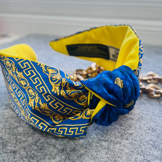 Versace royal blue & gold classic Knot headband