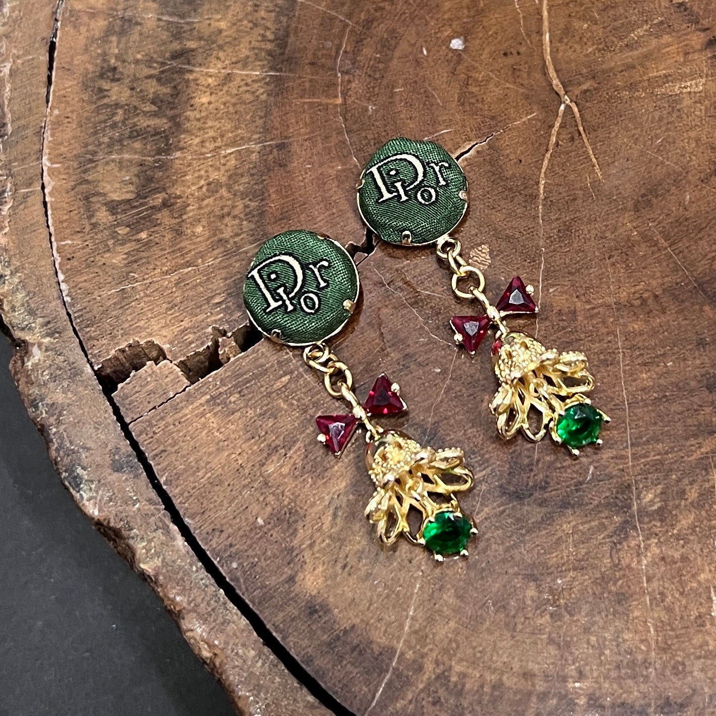 D-Drop earring- forest Green