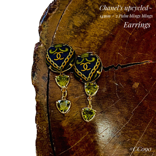 CC- CC090- royal blur & palm colour Heart-  CC logo-earrings