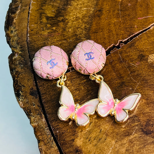 CC- Pink & lavender with CC logo- CC075- butterfly earring