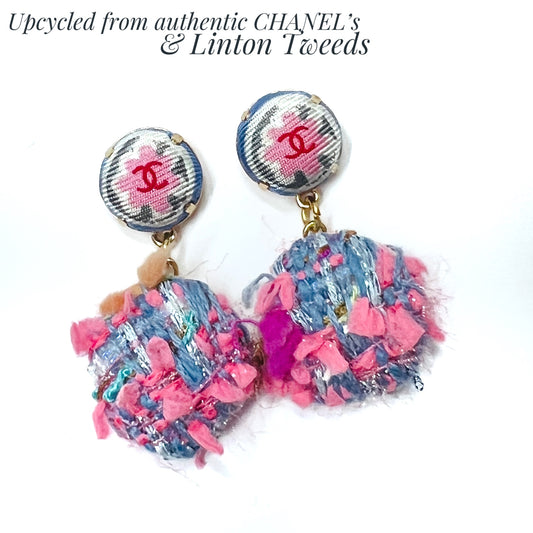CC-Blue Jay & Pink Flower- CC005 + Linton Tweeds earring-pink
