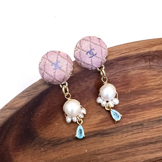 CC- Pink & lavender with CC logo- CC075- genuine pearl earring