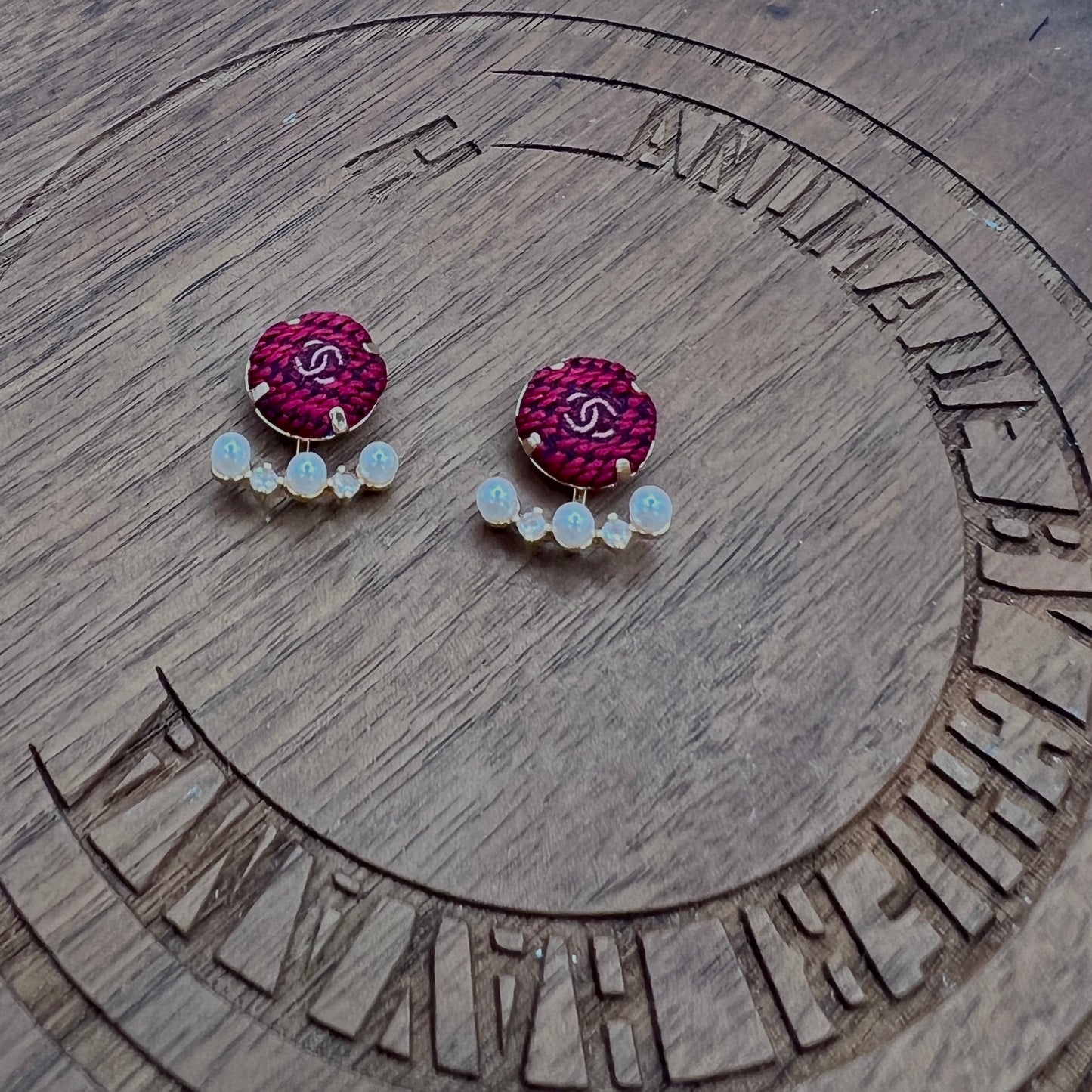 BURGUNDY M&M STUDS earrings — VINTAGE CHANEL, REIMAGINED