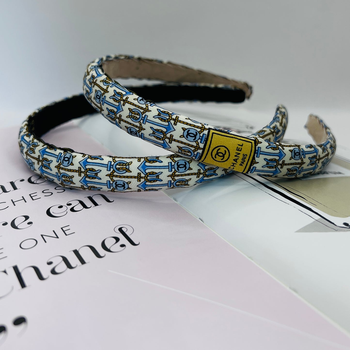 CC-CC135- soft blue and gold nautical headband