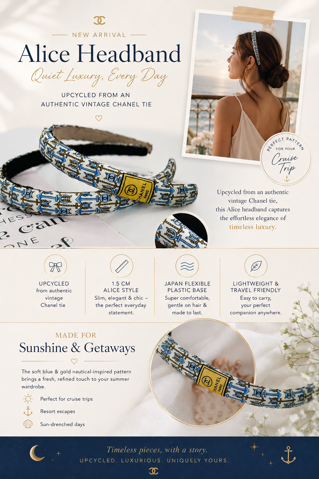 CC-CC135- soft blue and gold nautical headband