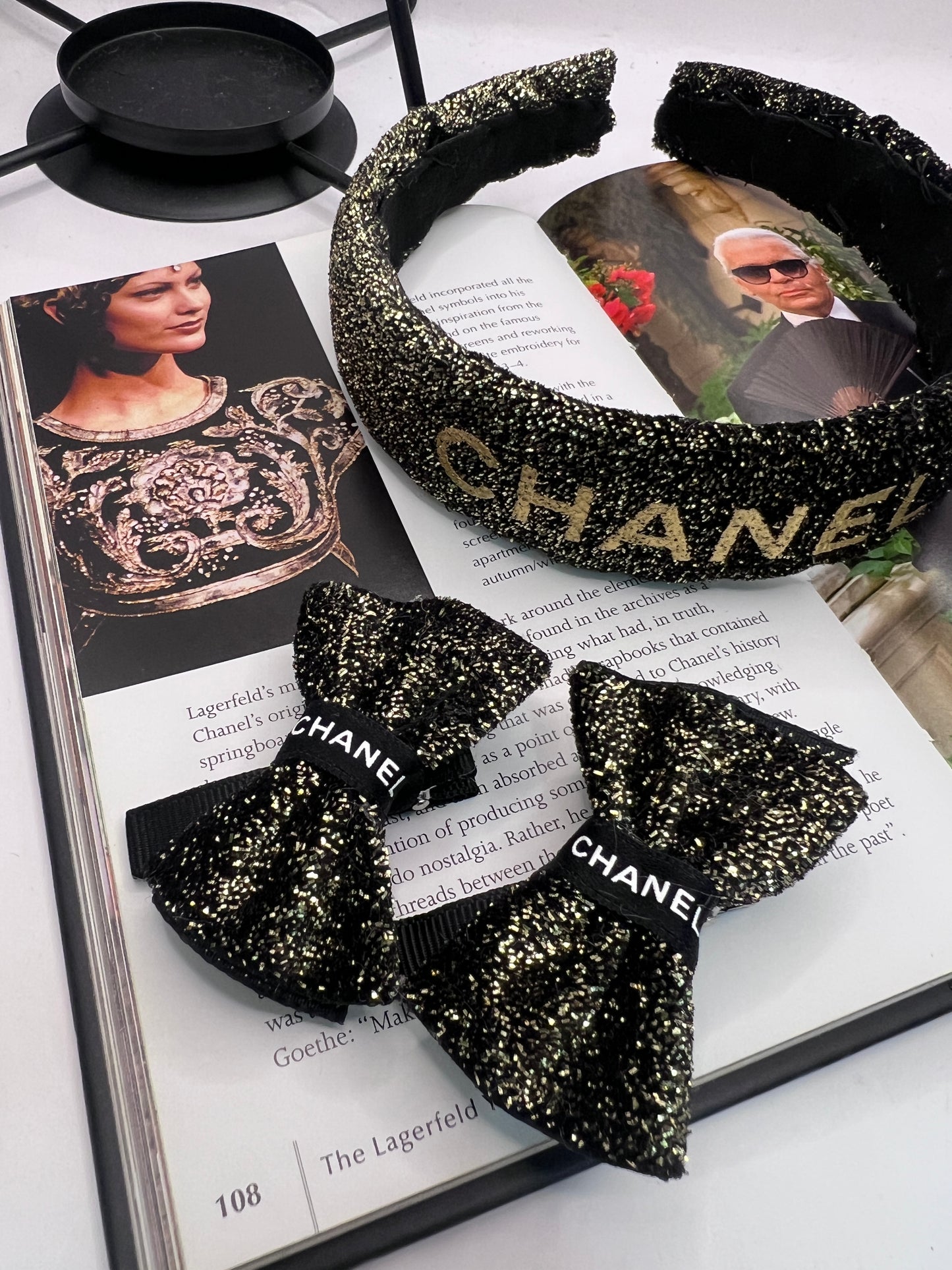 CC-ribbon black & gold headband