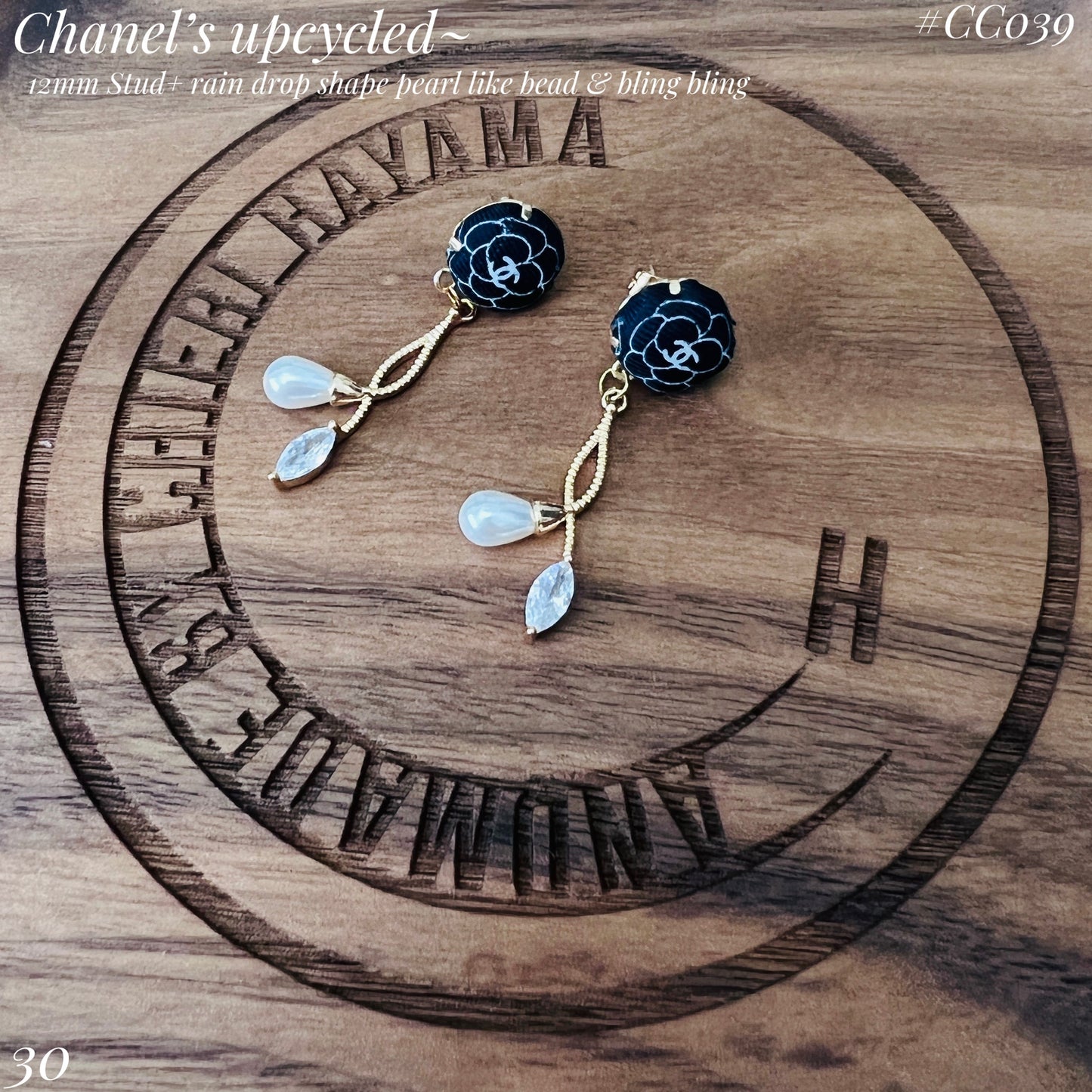 CC- black & white camellias- CC039- earrings