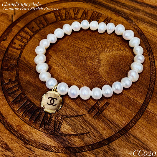 CC-Honey & Scone Square with CC logo- CC015- genuine Pearl bracelet