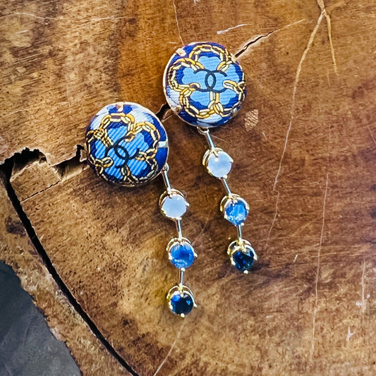 CC- ocean blue & Gold chain flower with CC logo CC064- 6 coins style earring