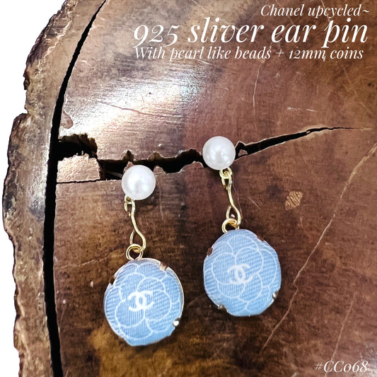 CC- Cinderella Blue Camellias with CC logo CC068- earrings