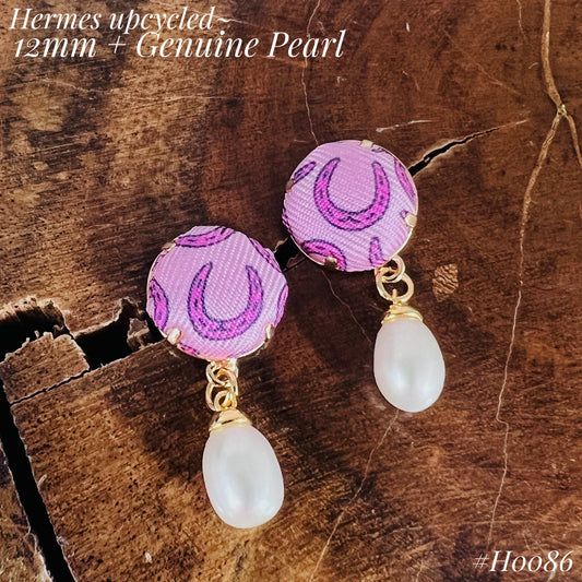 H-H0086-sakura Pink & Shocking pink lucky horseshoes- genuine Pearl earrings