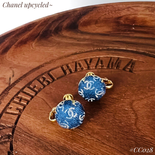 CC- blue jeans colour with light gold CC logo CC028- clip on earrings