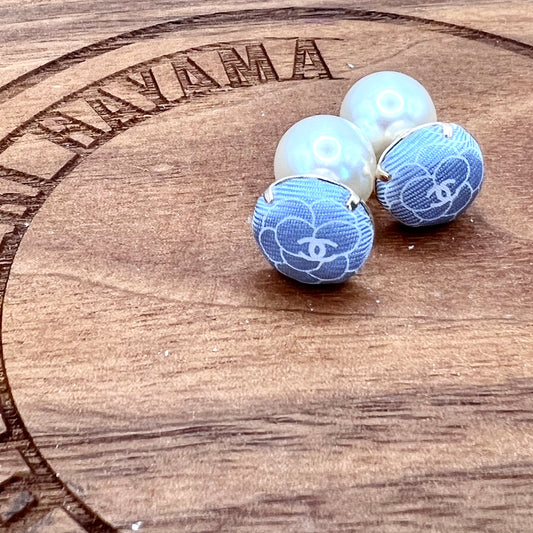 CC- Cinderella Blue Camellias with CC logo CC068- earrings