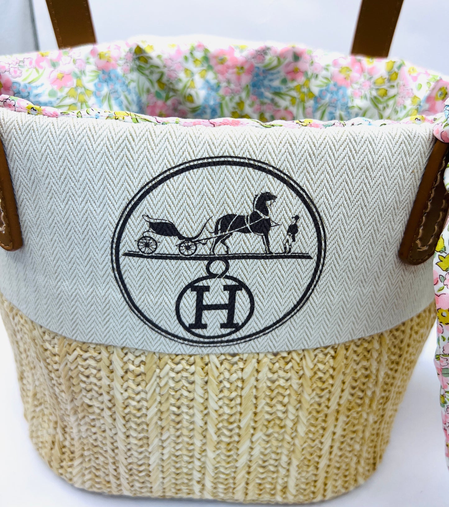 Hermes dust bag - straw tote bag + liberty inner lining