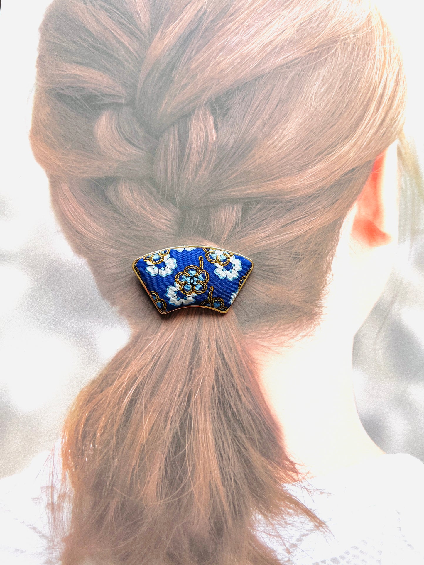 CC-  ocean blue & Gold chain flower with CC logo CC064- Hairband